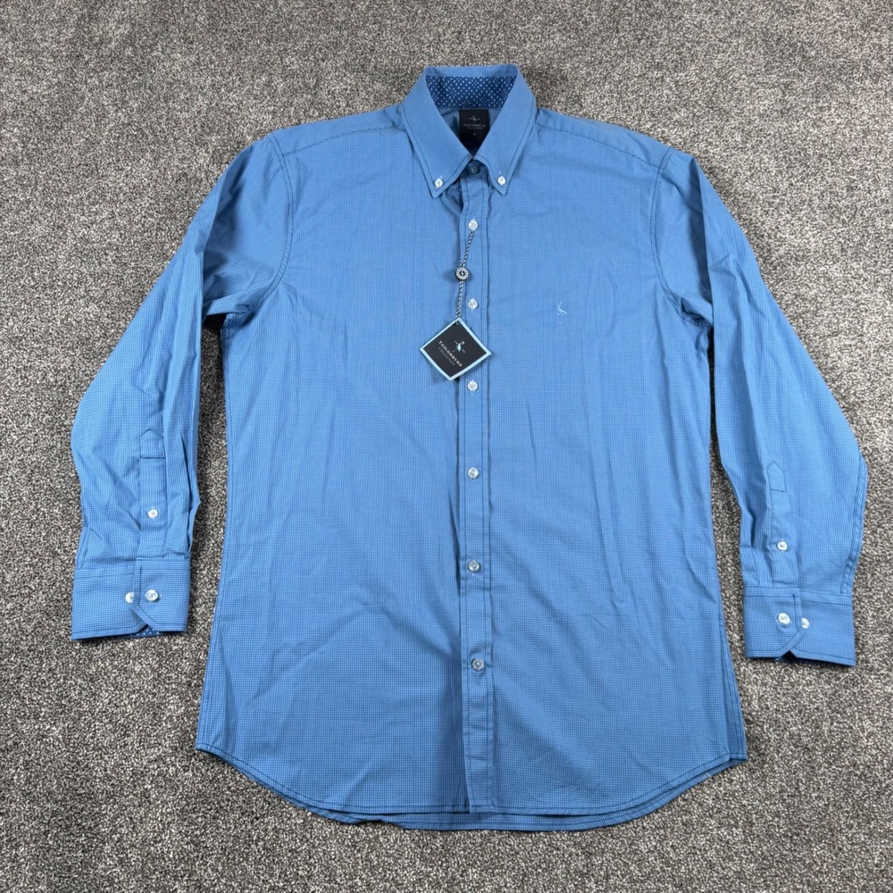 Tailorbyrd Button Down Shirt Mens M True Blue Micro Gingham M22522LS NEW - Picture 3 of 8